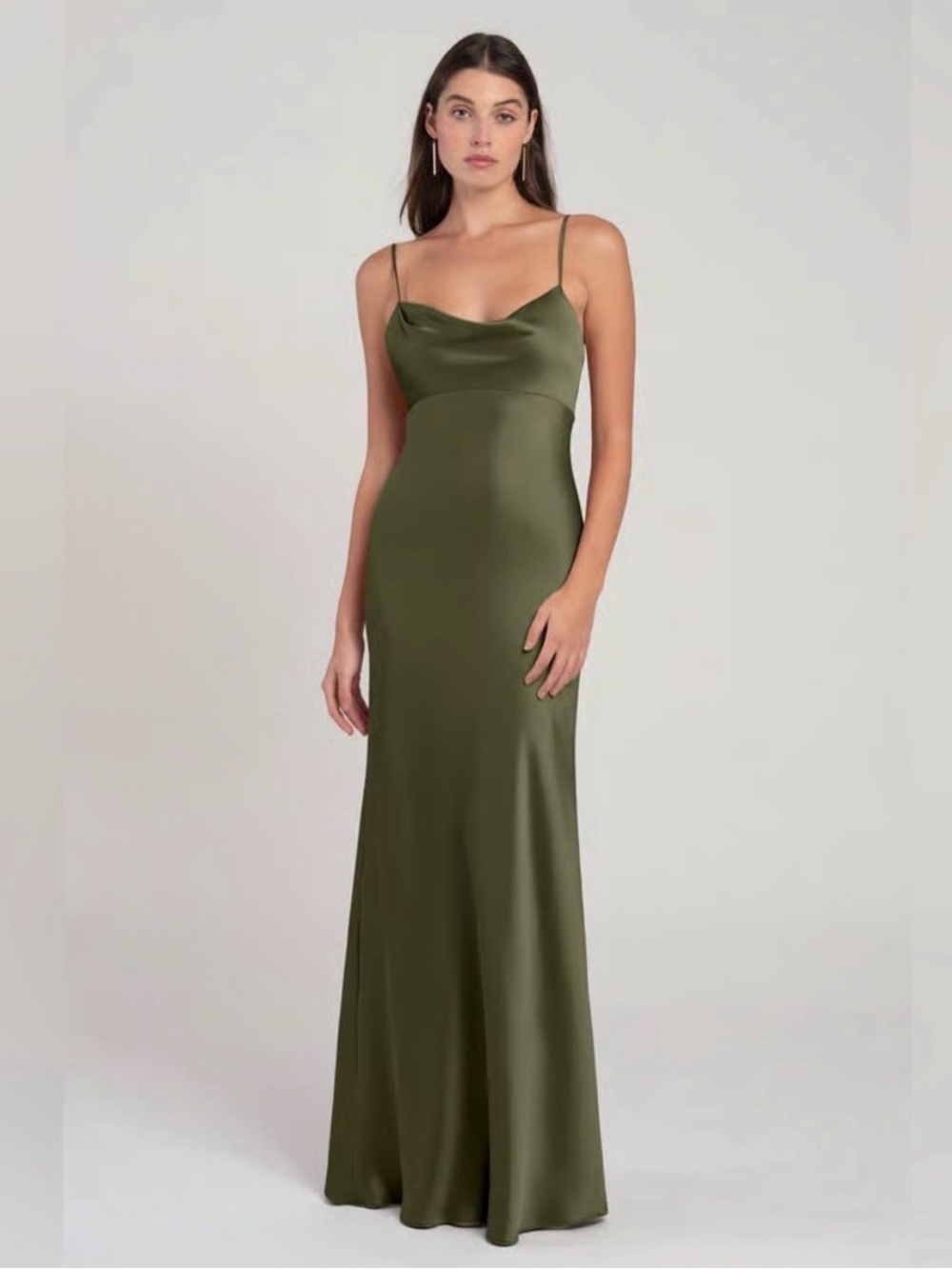 Jenny Yoo Olive Satin Cowl Slip Gown